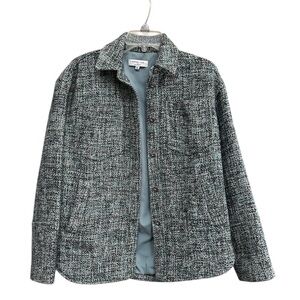 Derek Lam 10 Crosby x RTR Button Down Blue Green Plaid Tweed Shirt Jacket Size 6